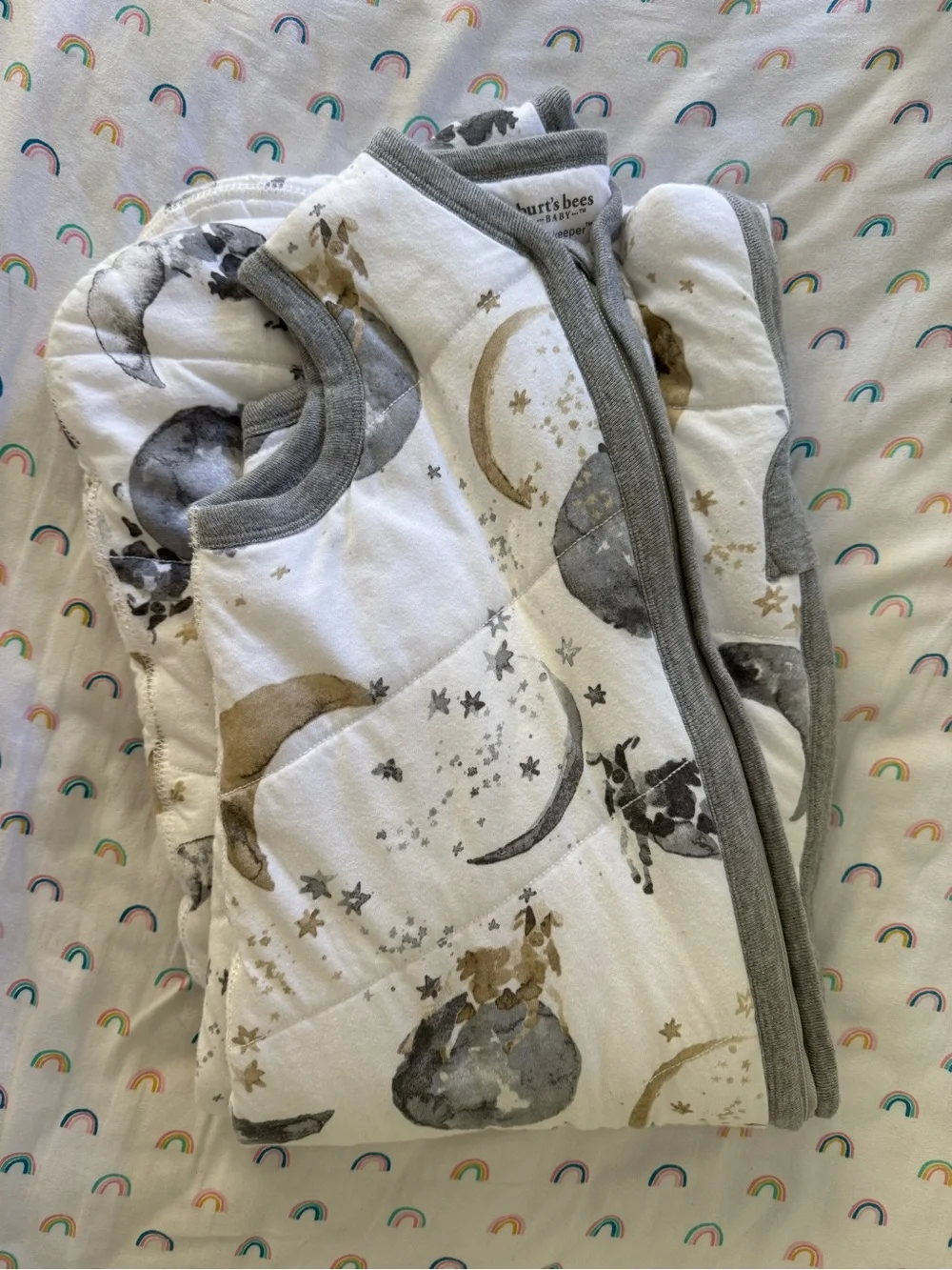 Burt’s Bees Beekeeper Neutral Moon & Stars Quilted Baby Sleep Sack 12-18 Months